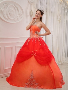 Pick-ups Orange Red Quinceanera Dresses Appliques Strapless