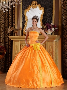 Orange Quinceanera Dress Ball Gown Embroidery Strapless