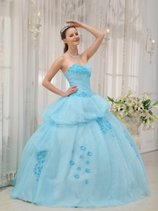 Sweet 16th Dresses Sweetheart Organza Light Blue Appliques