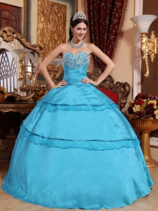 Appliques Aqua Blue Quinceanera Ball Gowns Ruching Lace