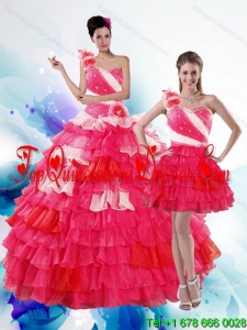 2015 Detachable Multi Color Quince Dresses with Ruffled Layers and Beading
