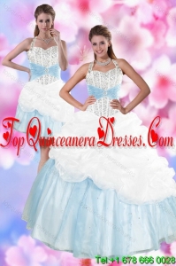 Detachable 2015 Multi Color Halter Top Quince Dresses with Pick Ups and Beading