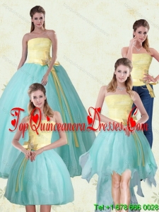 Detachable 2015 Strapless Floor Length Multi Color Quinceanera Gown with Bowknot