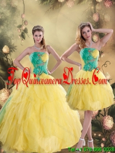2015 Detachable Ruching Quinceanera Dresses in Yellow and Green