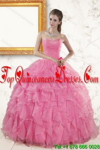 2015 Luxurious Baby Pink Beading and Ruffles Quinceanera Dresses