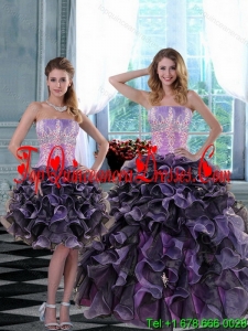 2015 Puffy Appliques and Ruffles Quinceanera Dresses in Multi Color