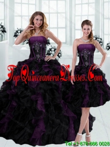 Modest 2015 Strapless Multi Color Ruffled Quinceanera Dresses with Beading