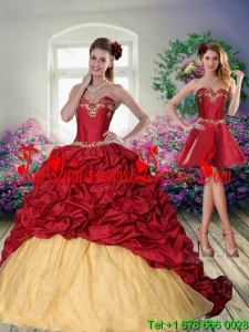 Modest 2015 Sweetheart Wine Red Brush Train Quinceanera Dress with Beading