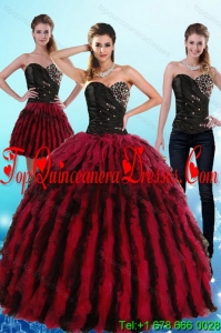 Puffy Multi Color Sweetheart Sweet 16 Dresses with Ruffles and Beading