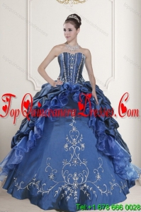2015 Puffy Embroidery and Beading Dresses for Quinceanera
