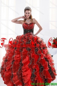 2015 Puffy Multi Color Beading and Ruffles Dresses for Quince