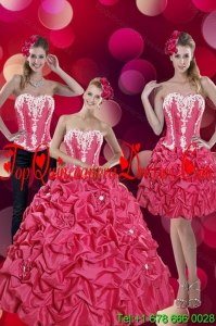 2015 Puffy Pick Ups and Appliques Hot Pink Quinceanera Dresses