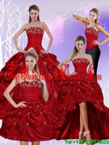 Fashionable 2015 Floor Length Strapless Sweet 16 Dress with Embroidery and Pick Ups