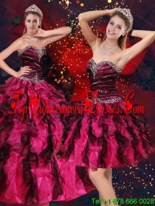 Pretty Multi Color Sweetheart Quince Dresses with Beading and Ruffles