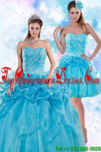 Puffy Appliques and Pick Ups Teal Quinceanera Dresses for 2015