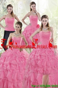 2015 Fashionable Baby Pink Quince Dresses with Beading and Ruffles