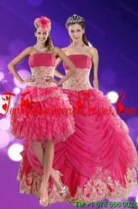 2015 Fashionable Hot Pink Quinceanera Dresses with Beading and Lace