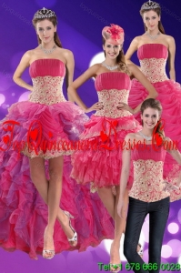 2015 Modern Beading and Lace Quinceanera Dresses in Hot Pink