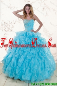 Baby Blue 2015 Modern Sweet 16 Dresses with Beading and Ruffles