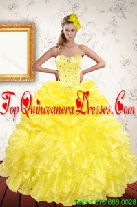 Fashionable 2015 Yellow Quince Dresses with Beading and Ruffles