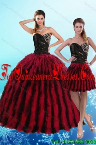 Fashionable Multi Color Sweetheart Quince Dresses with Beading and Ruffles