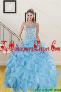 Fashionable Ruffles and Beading Baby Blue Quince Dresses for 2015