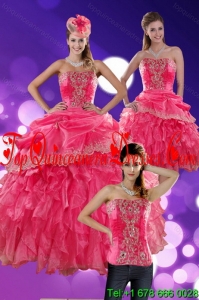 Modern 2015 Hot Pink Quince Dresses with Ruffles and Appliques