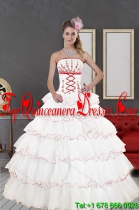 Modern 2015 Impressive White Quinceanera Dresses with Appliques and Ruffled Layers