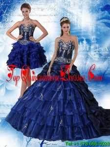 Modern Navy Blue Sweetheart Quinceanera Dress with Ruffles and Embroidery