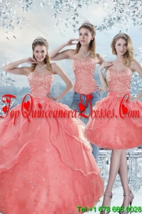 2015 Modern Watermelon Quinceanera Dresses with Beading