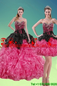 2015 Modest Beading and Ruffles Quince Dresses in Multi Color