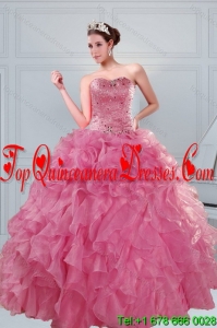 Modern 2015 Beading and Ruffles Quinceanera Dresses in Pink