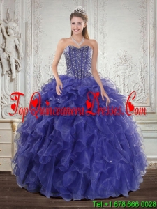 Modern Royal Bule Quince Dresses with Beading and Ruffles for 2015