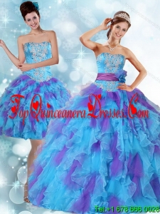 Modest Beading Strapless Multi Color Quinceanera Dresses with Ruffles and Sash