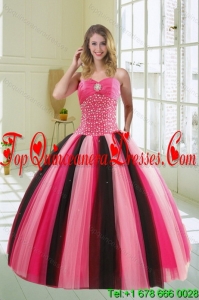 Modest Multi Color Sweetheart Beading Quince Dress for 2015