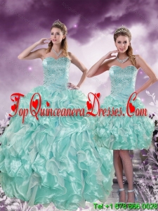 2015 Fashionable Beading and Ruffles Aqual Blue Quince Dresses