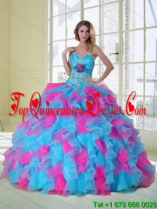 2015 Fashionable Multi Color Quinceanera Dress with Appliques and Ruffles