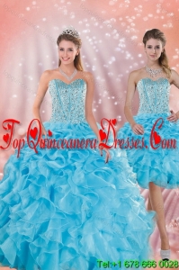 Brand New Baby Blue Quince Dresses with Beading and Ruffles