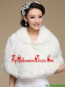 2015 Ivory Faux Fur Shawl With Button Front Closure