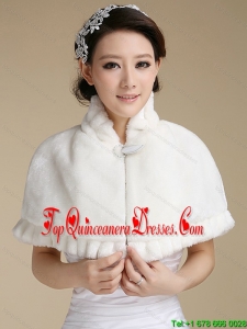 Ivory Faux Fur Shawl With Button Front Closure