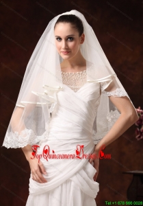 Two-tier Elbow Wedding Veil With Scalloped Edge