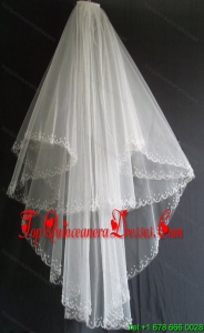 Embroidery and Beading Decorate Tulle Two Layers Wedding Veils