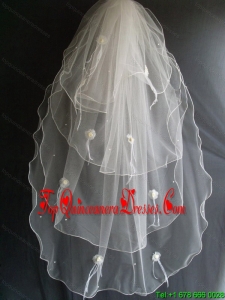 Hand Made Flowers And Beading Decorate Tulle Wedding Veil