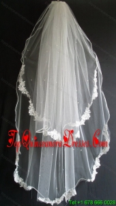 Lace Appliques And Beading Decorate Tulle Wedding Veil