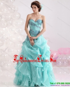 2015 Puffy Sweetheart Floor Length Quinceanera Dresses with Appliques