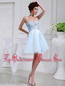 A-line Chiffon Aqqliques Strapless Light Blue Sweatheart Dama Dresses