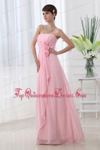 A-line Strapless Hand Made Flowers Chiffon Baby Pink Dresses for Dama