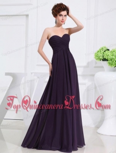 Empire Chiffon Ruching Strapless Dark purple Floor-length Dama Dresses