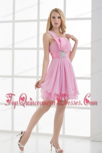 One Shoulder A-line Beading and Ruching Chiffon Dama Dresses