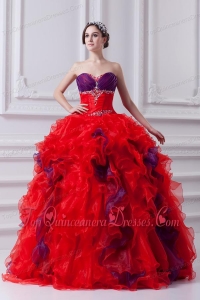 Fashionable Sweetheart Beading and Appliques Multi-color Quinceanera Dress with Ruffles